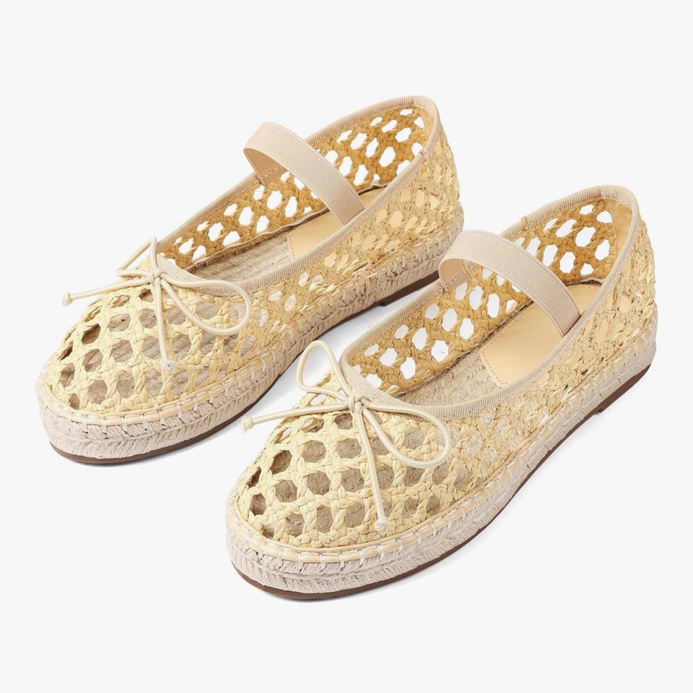Woven Tan Espadrille Flats with Bow